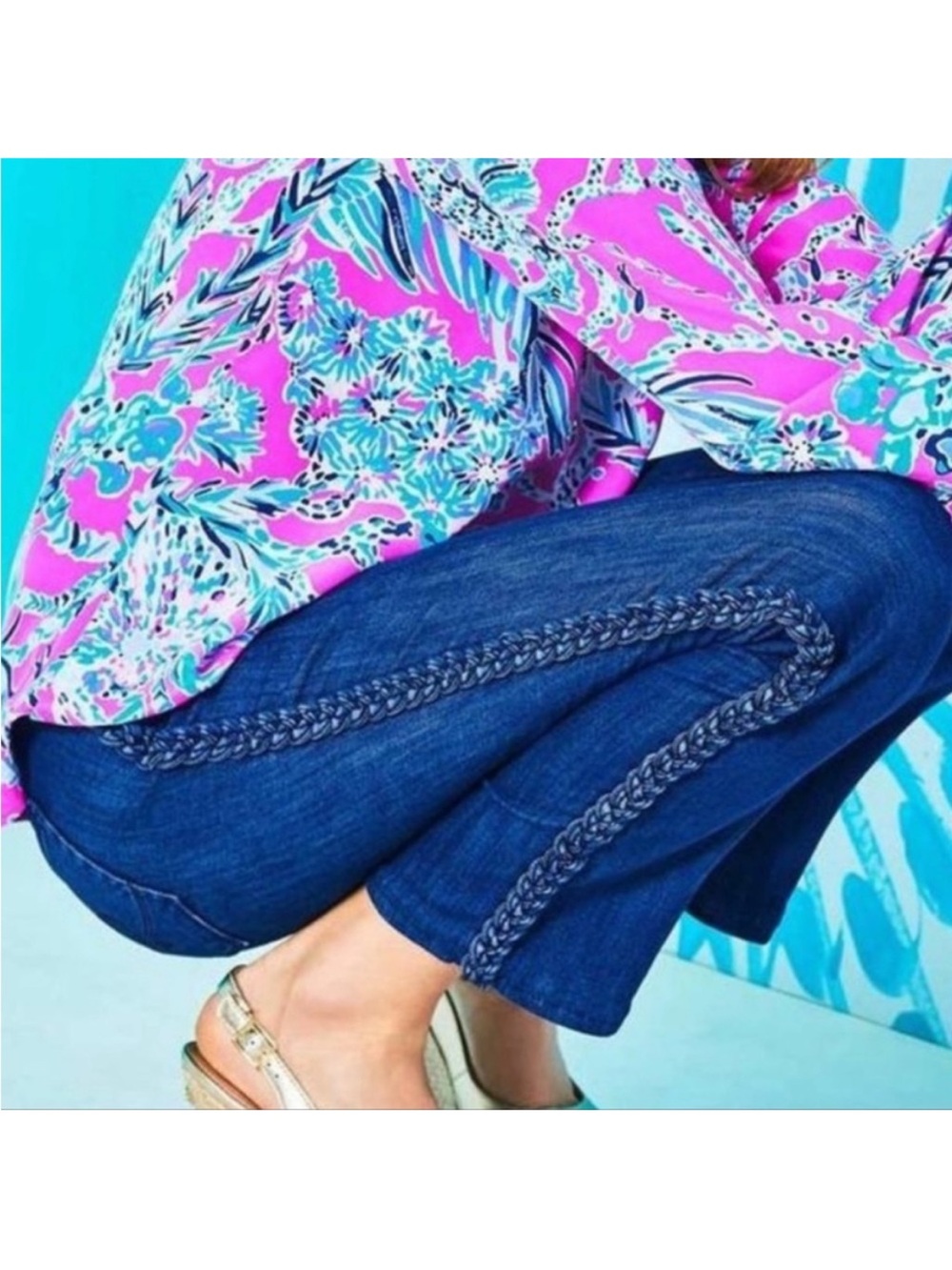 Lilly Pulitzer Women's Braided Side-Trim Denim Jeans - Blue